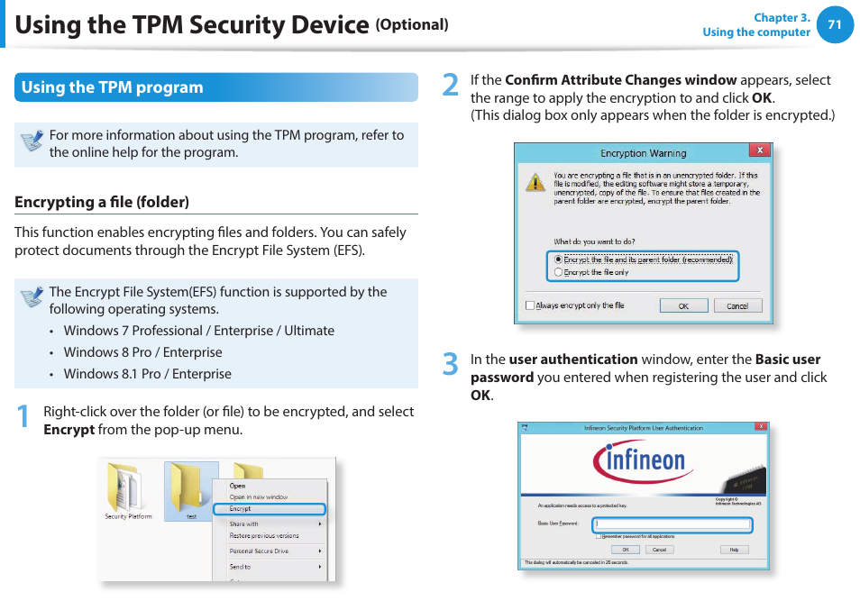 Using the tpm security device | Samsung NP270E5J-K01US User Manual | Page 72 / 131