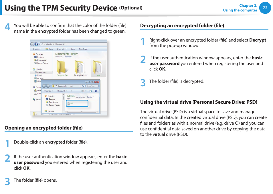 Using the tpm security device | Samsung NP270E5J-K01US User Manual | Page 73 / 131