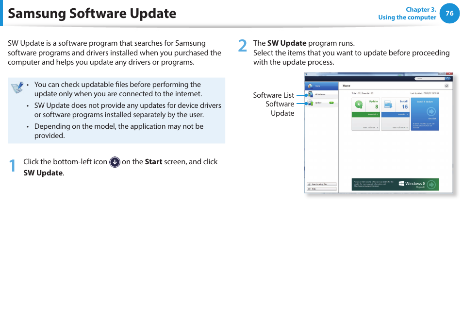 Samsung software update | Samsung NP270E5J-K01US User Manual | Page 77 / 131