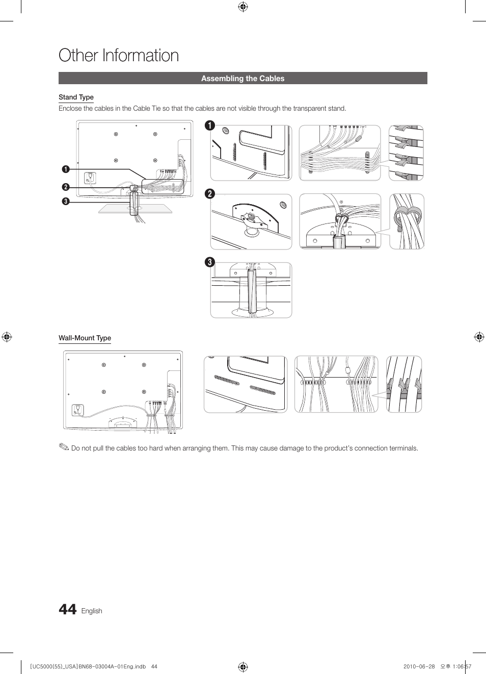 Other information, Assembling the cables | Samsung UN55C5000QFXZA User Manual | Page 44 / 54