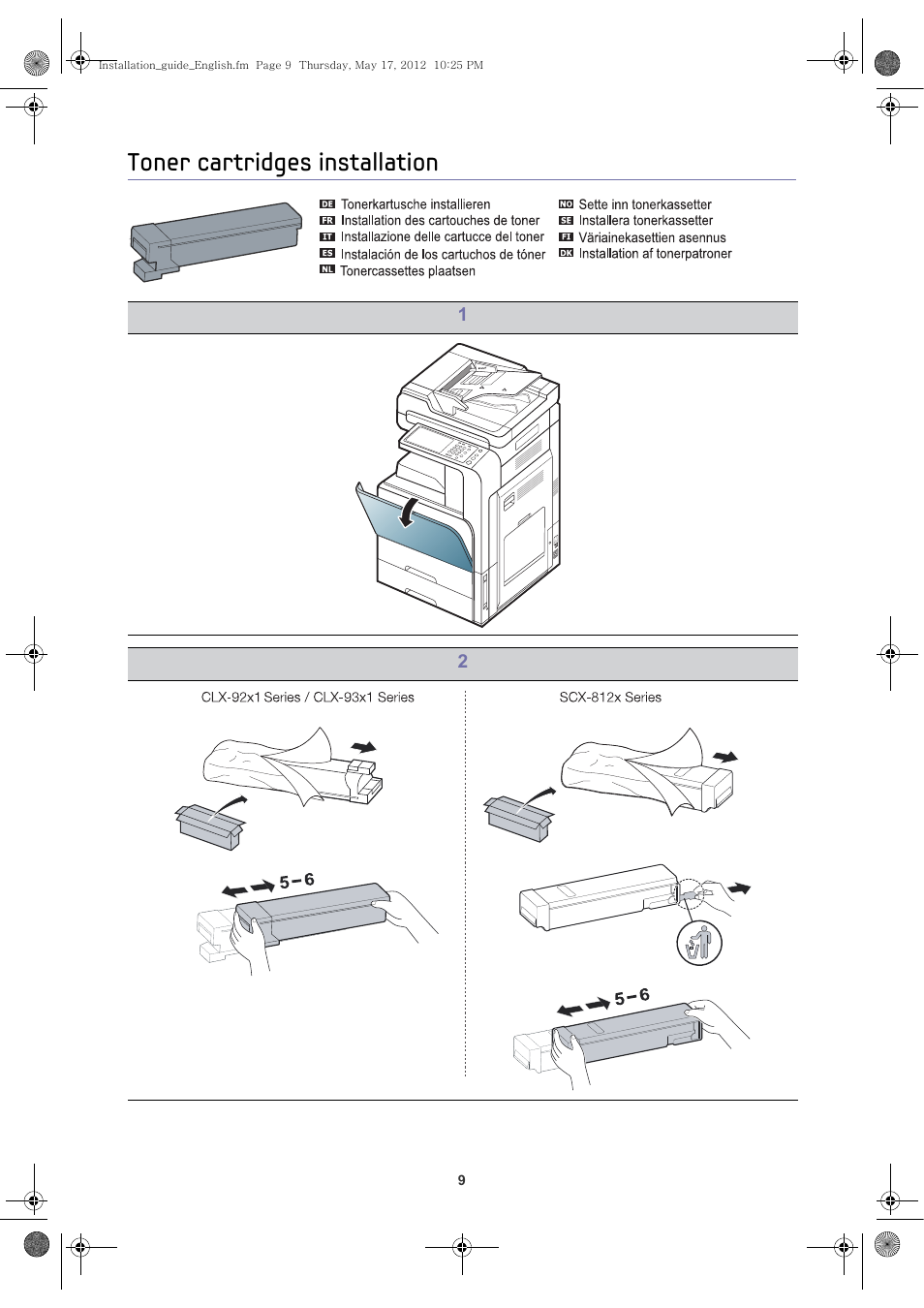 Toner cartridges installation | Samsung CLX-9301NA-XAA User Manual | Page 10 / 26