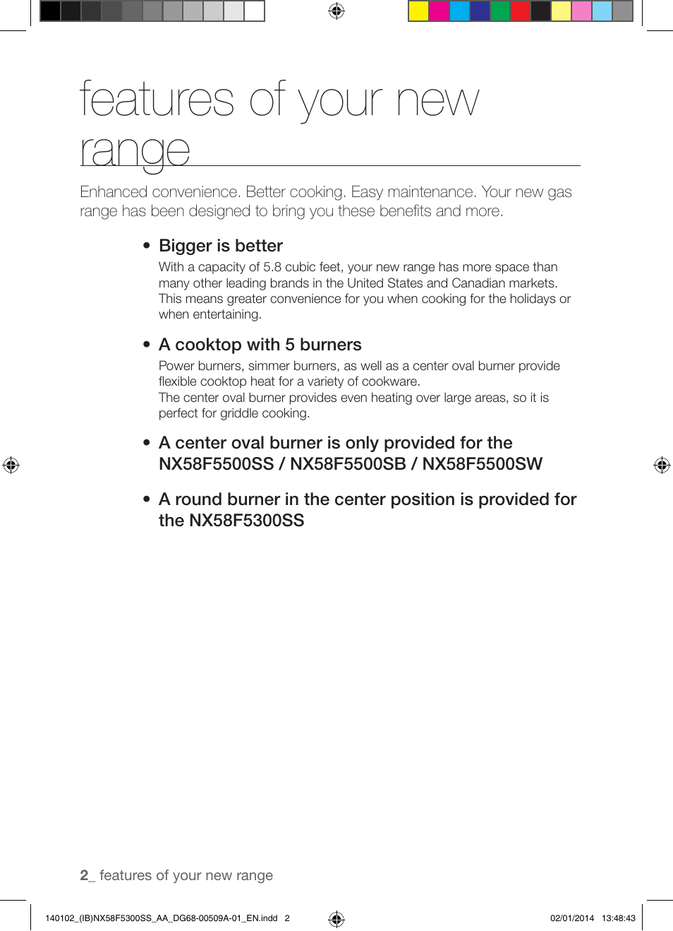 Features of your new range | Samsung NX58F5300SS-AA User Manual | Page 2 / 76
