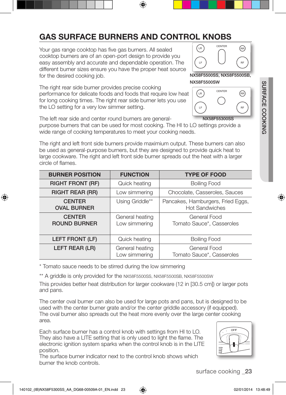 Gas surface burners and control knobs | Samsung NX58F5300SS-AA User Manual | Page 23 / 76