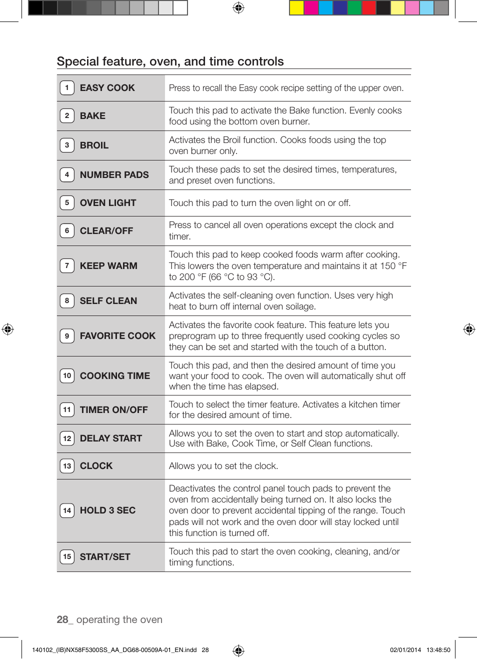 Special feature, oven, and time controls | Samsung NX58F5300SS-AA User Manual | Page 28 / 76