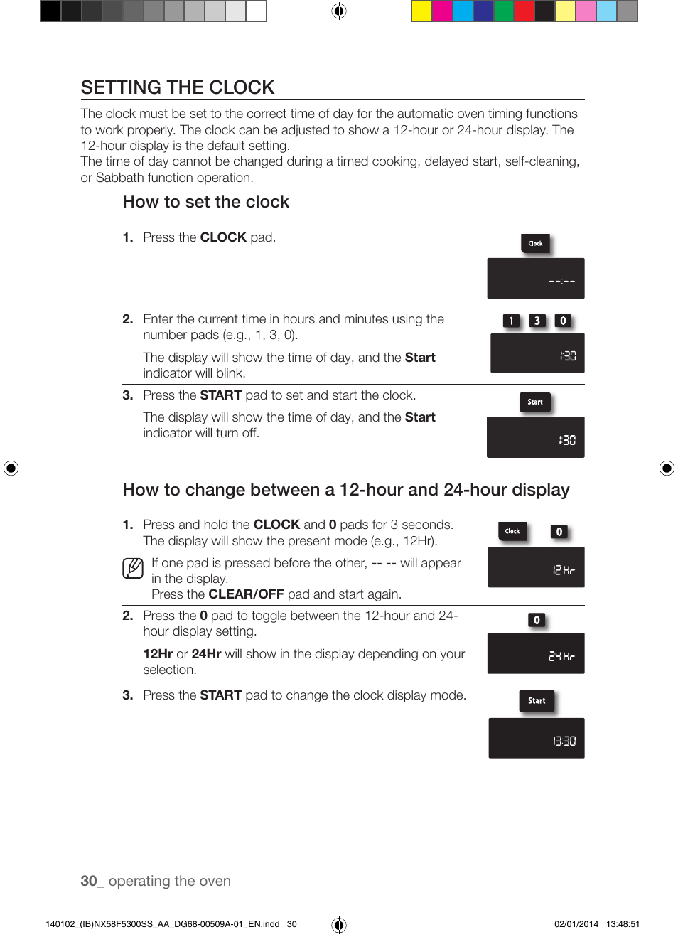 Setting the clock, How to set the clock | Samsung NX58F5300SS-AA User Manual | Page 30 / 76