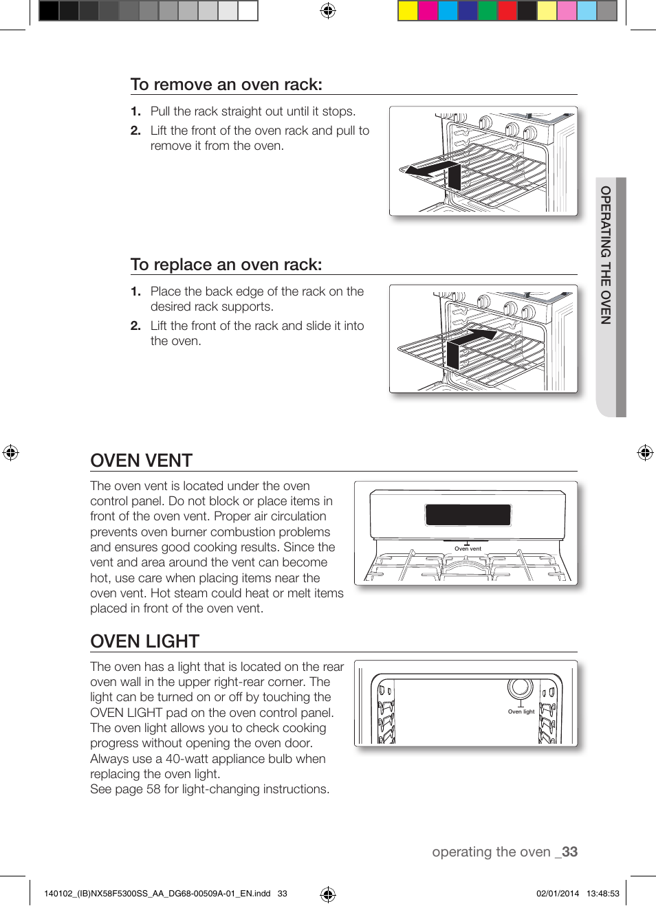 Oven vent, Oven light | Samsung NX58F5300SS-AA User Manual | Page 33 / 76