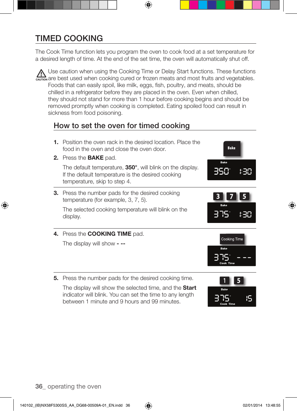 Timed cooking, How to set the oven for timed cooking | Samsung NX58F5300SS-AA User Manual | Page 36 / 76