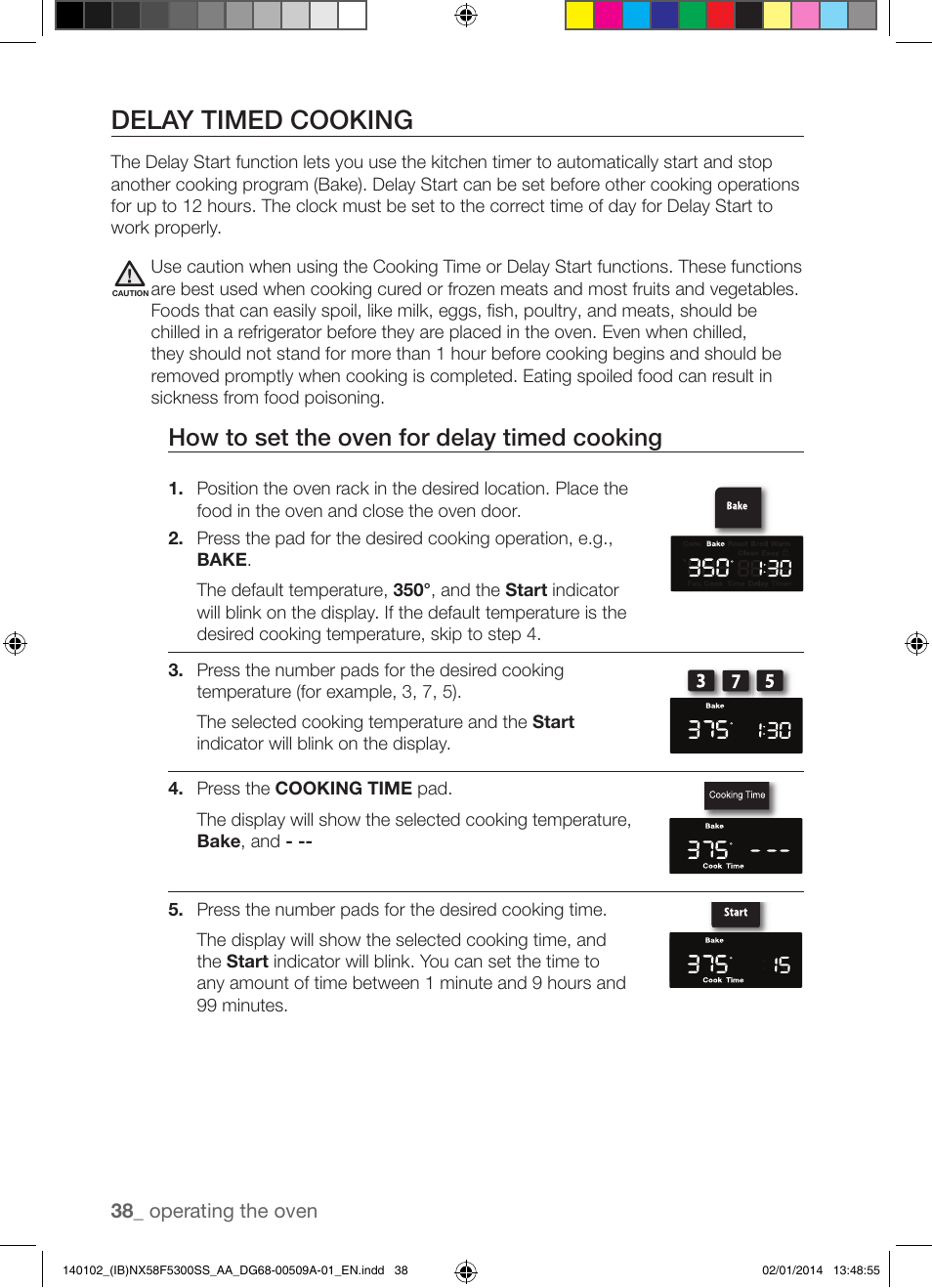 Delay timed cooking, How to set the oven for delay timed cooking | Samsung NX58F5300SS-AA User Manual | Page 38 / 76