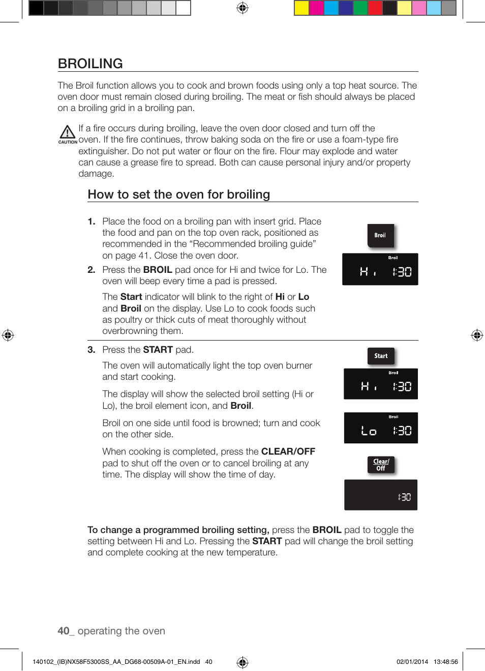 Broiling, How to set the oven for broiling | Samsung NX58F5300SS-AA User Manual | Page 40 / 76