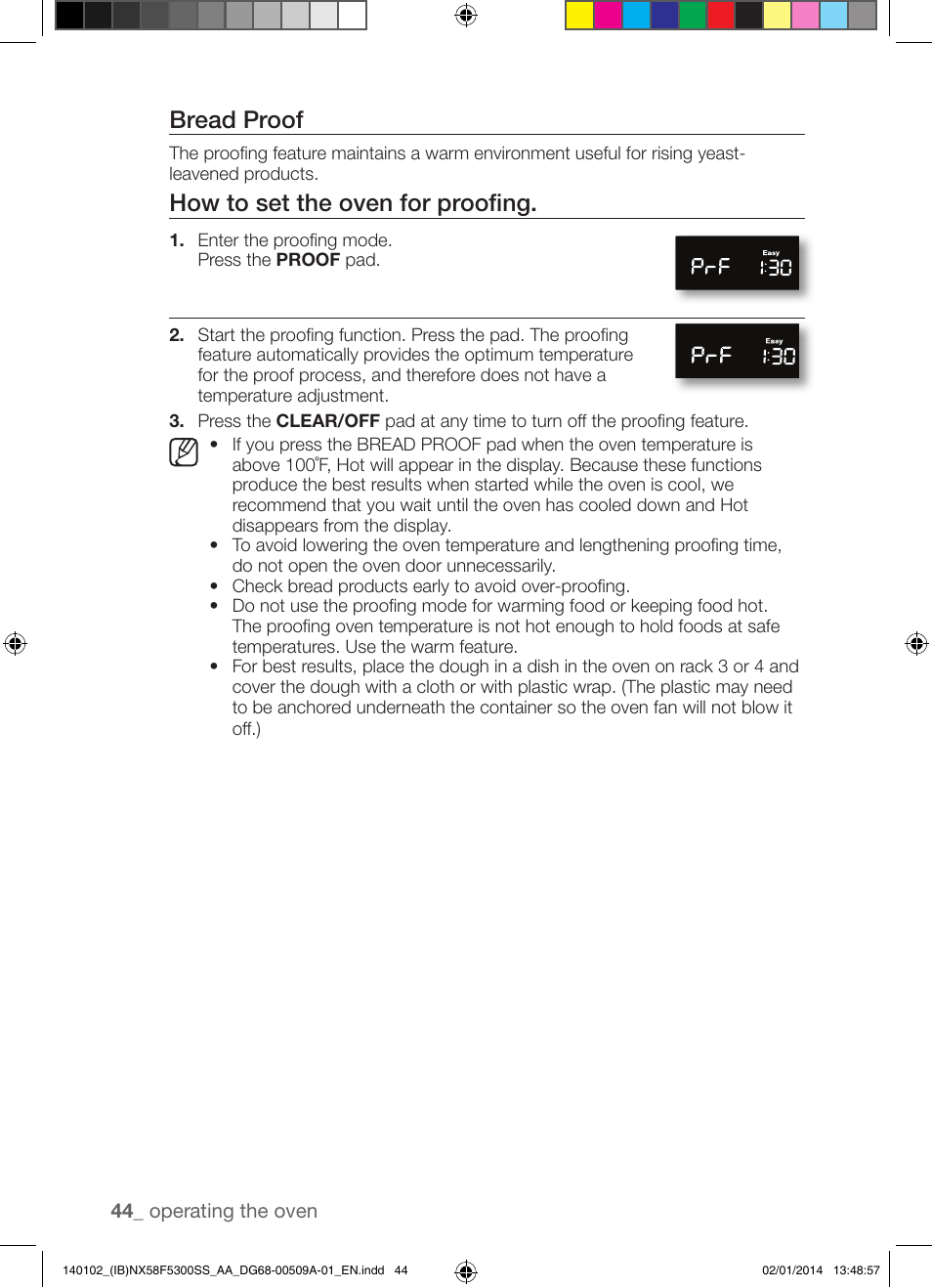 Bread proof, How to set the oven for proofing | Samsung NX58F5300SS-AA User Manual | Page 44 / 76