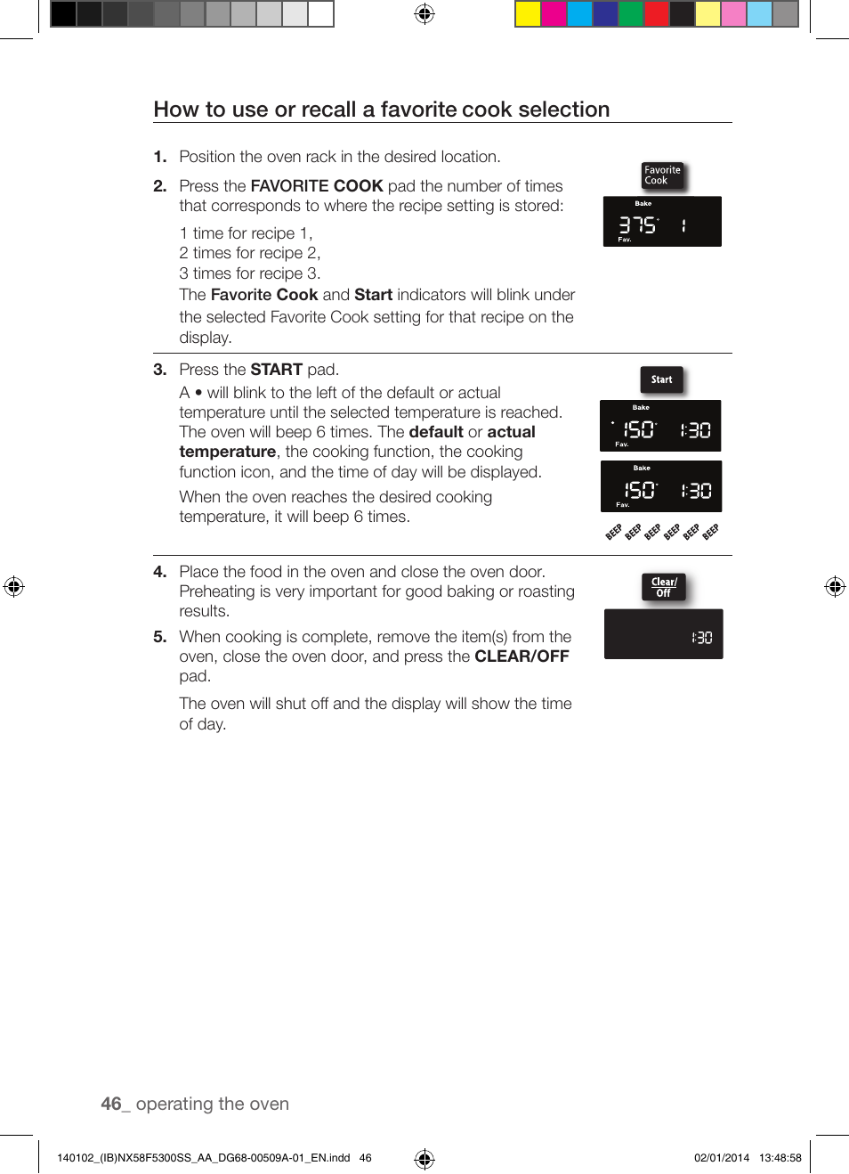 How to use or recall a favorite, Cook selection | Samsung NX58F5300SS-AA User Manual | Page 46 / 76