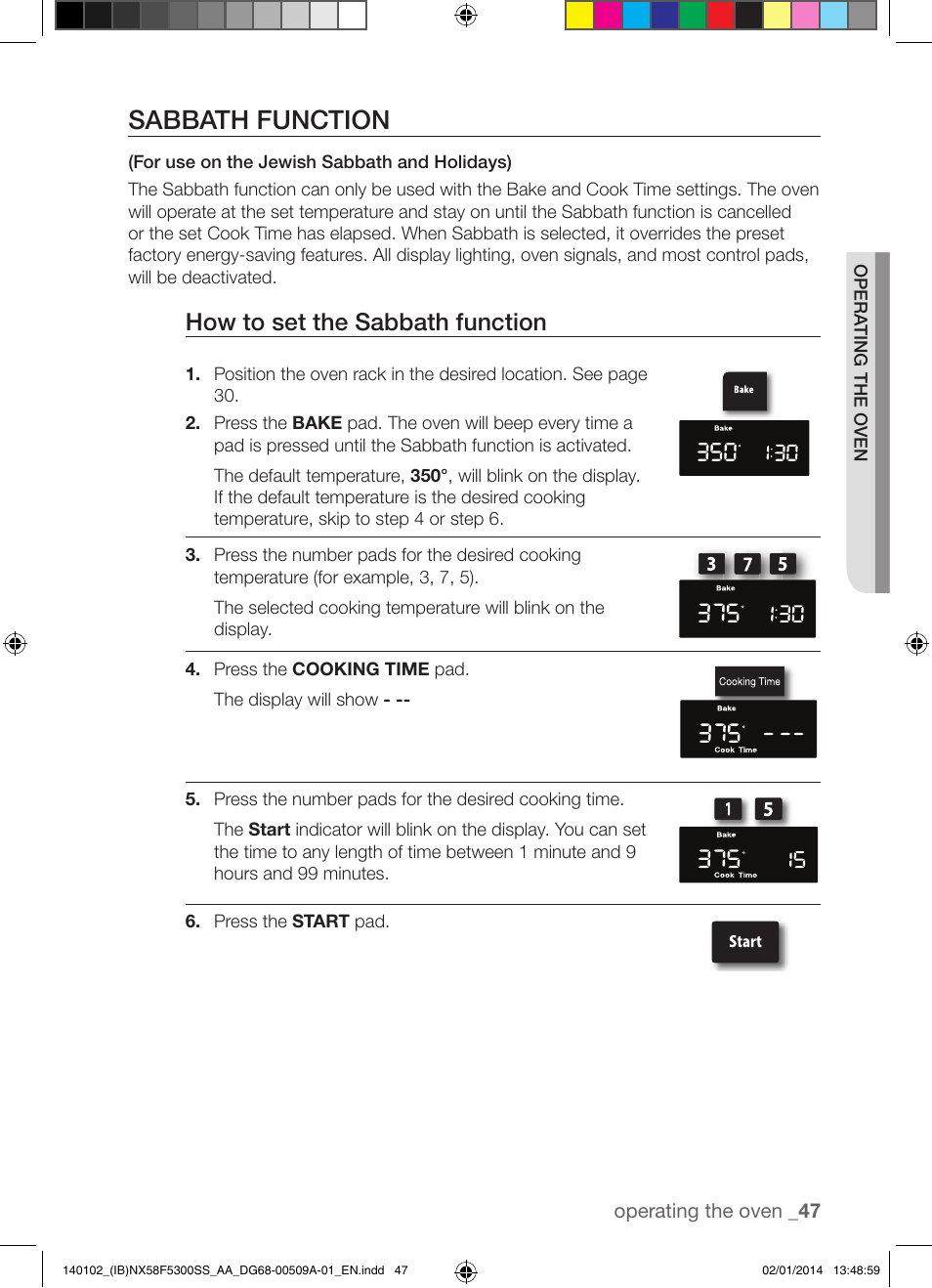 Sabbath function, How to set the sabbath function | Samsung NX58F5300SS-AA User Manual | Page 47 / 76