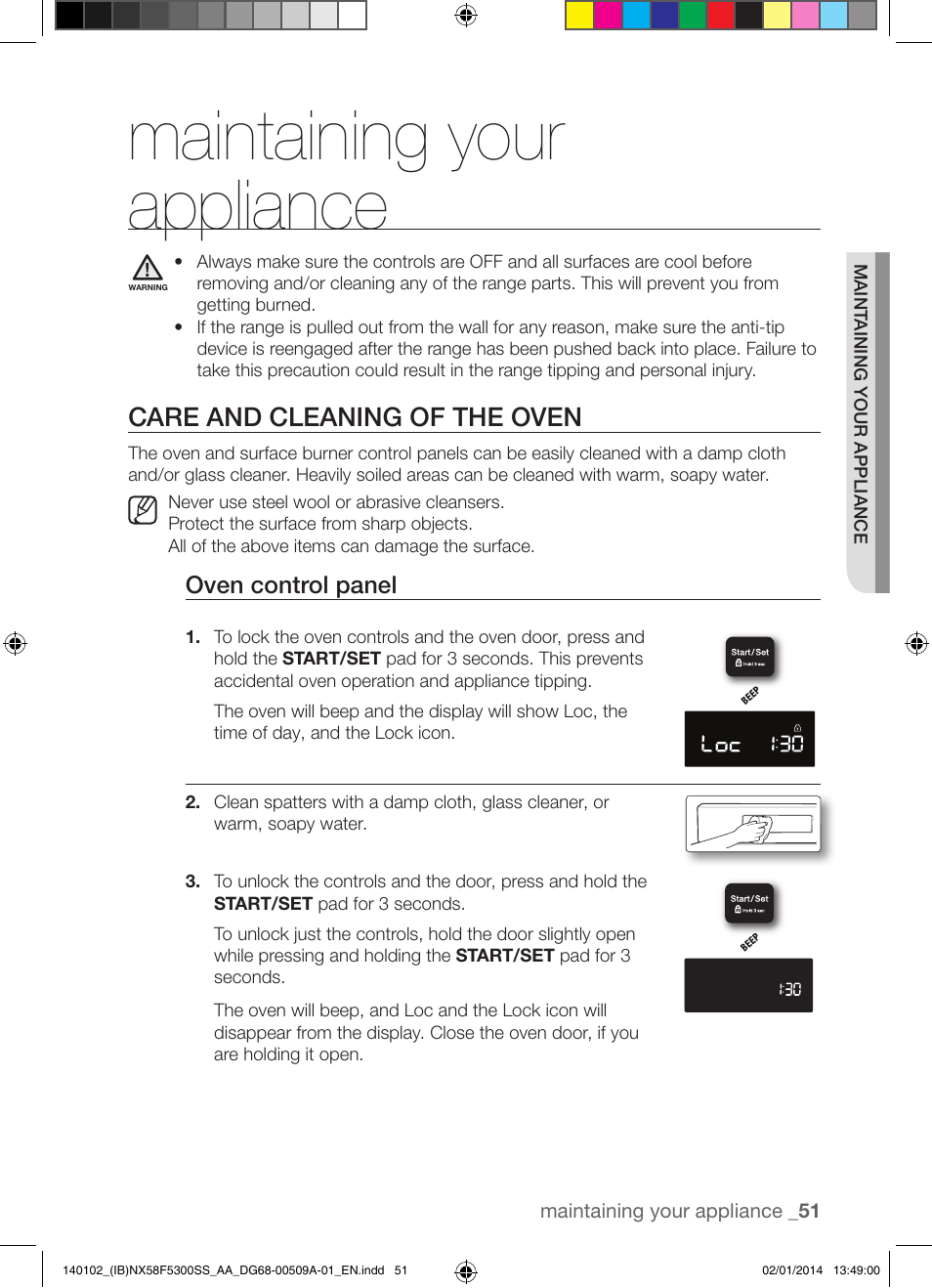 Maintaining your appliance, Care and cleaning of the oven, Oven control panel | Samsung NX58F5300SS-AA User Manual | Page 51 / 76