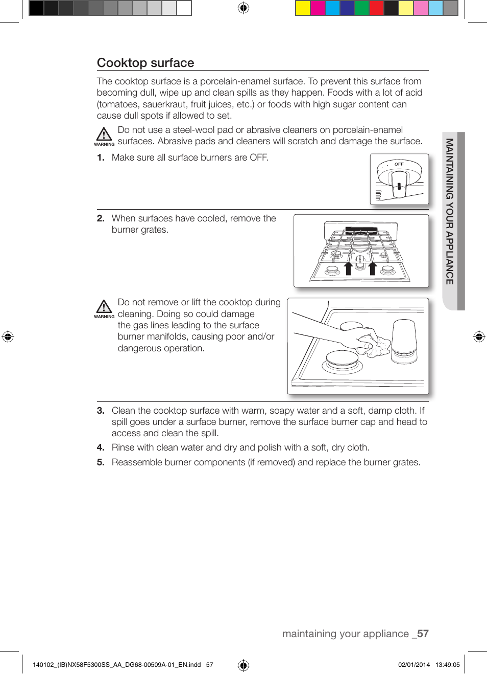 Cooktop surface | Samsung NX58F5300SS-AA User Manual | Page 57 / 76