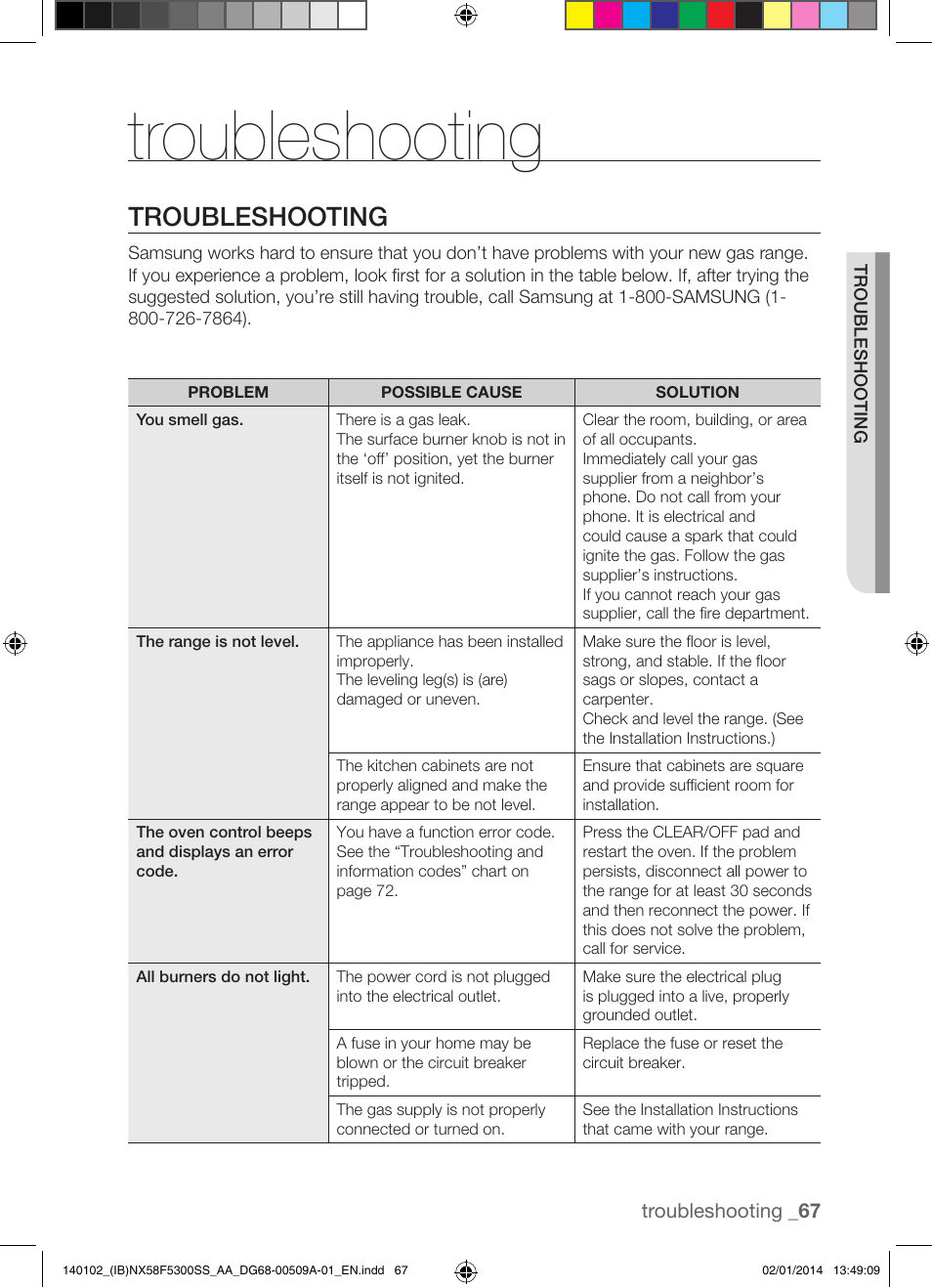 Troubleshooting | Samsung NX58F5300SS-AA User Manual | Page 67 / 76