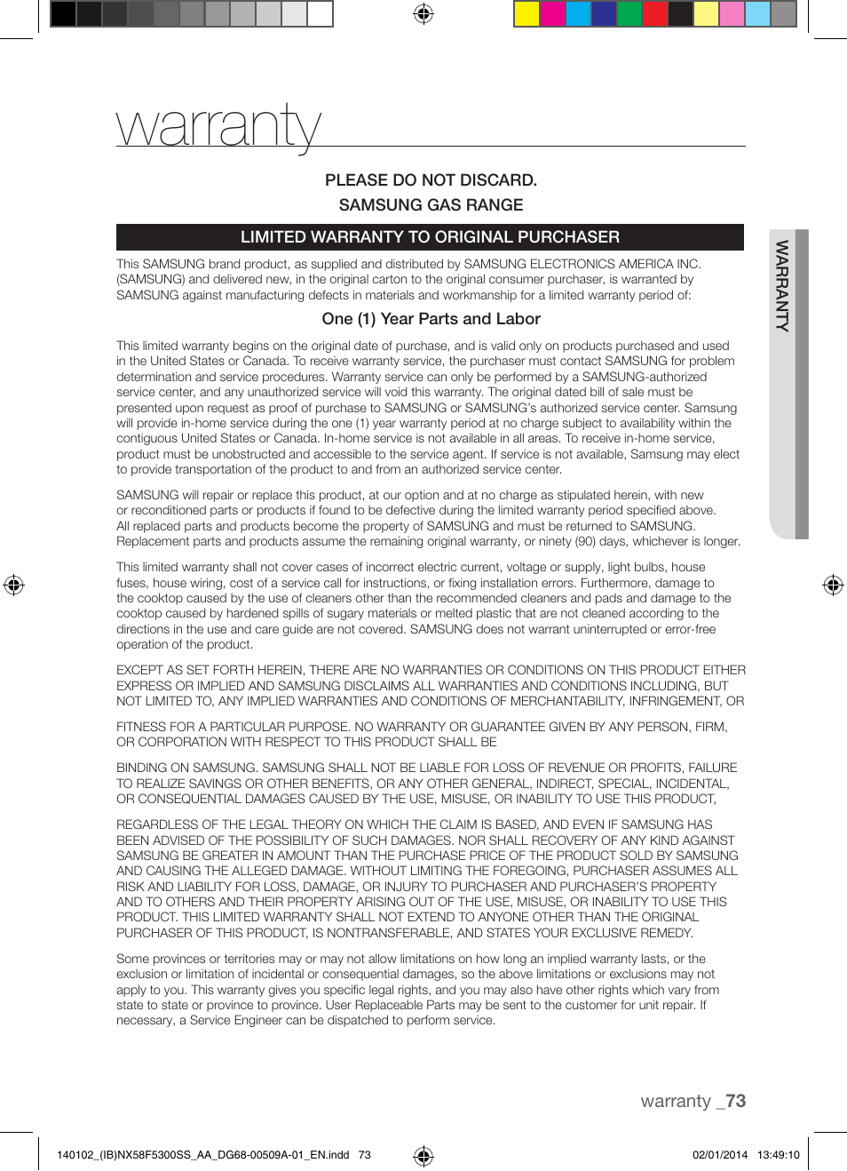 Warranty, Warranty _ 73 | Samsung NX58F5300SS-AA User Manual | Page 73 / 76