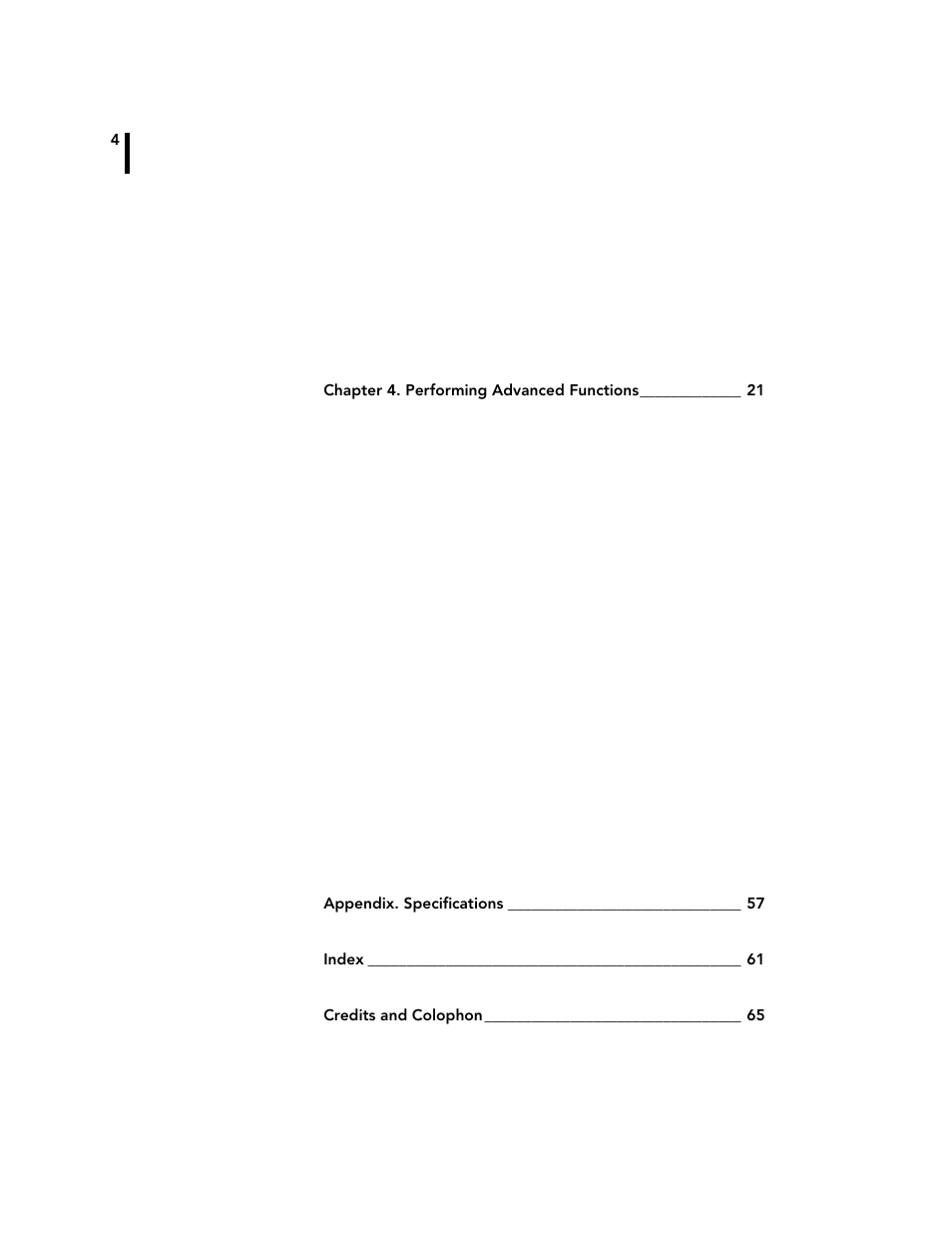 Appendix. specifications 57, Index 61, Credits and colophon 65 | Adcon A720 User Manual | Page 4 / 66