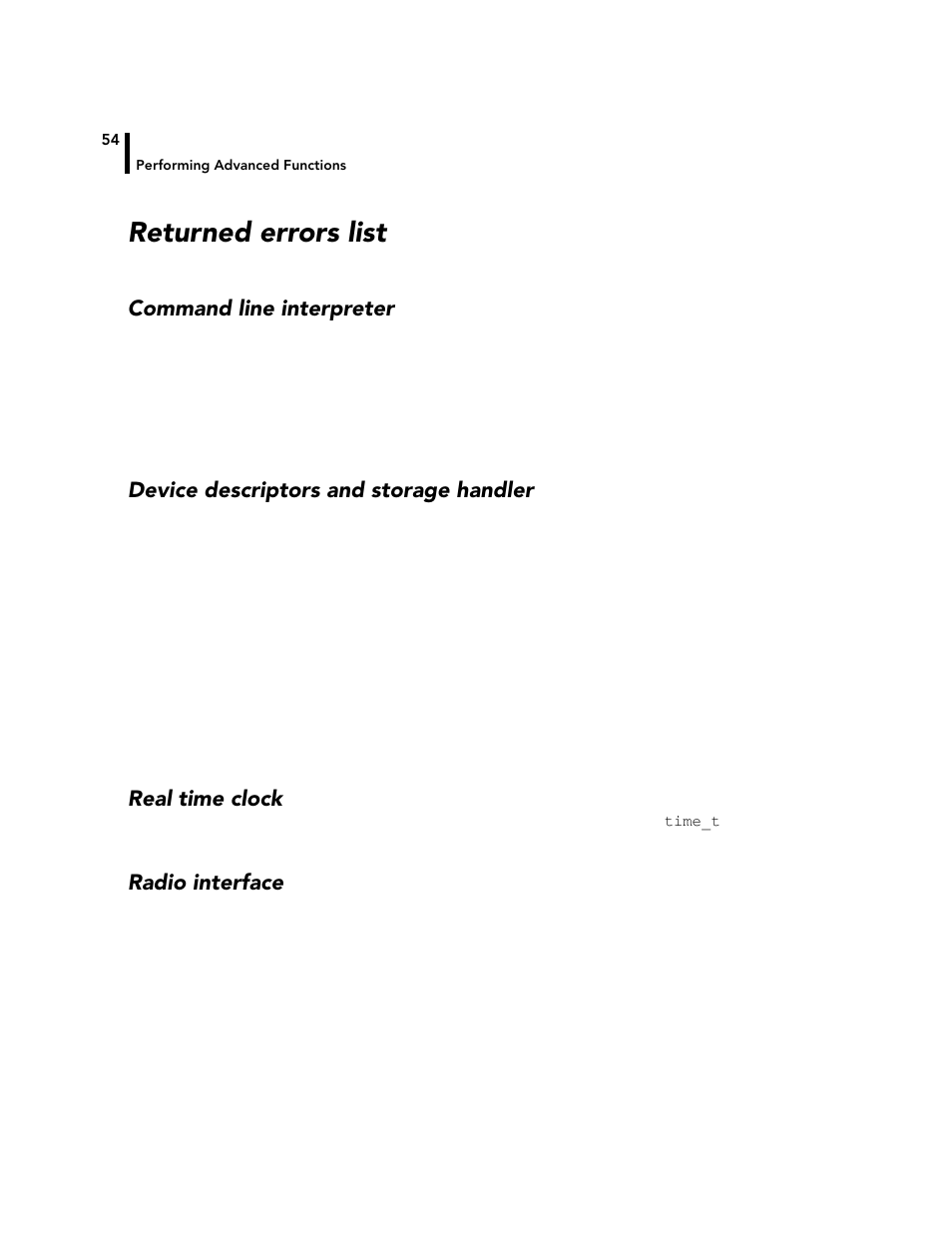 Returned errors list, Command line interpreter, Device descriptors and storage handler | Real time clock, Radio interface | Adcon A720 User Manual | Page 54 / 66
