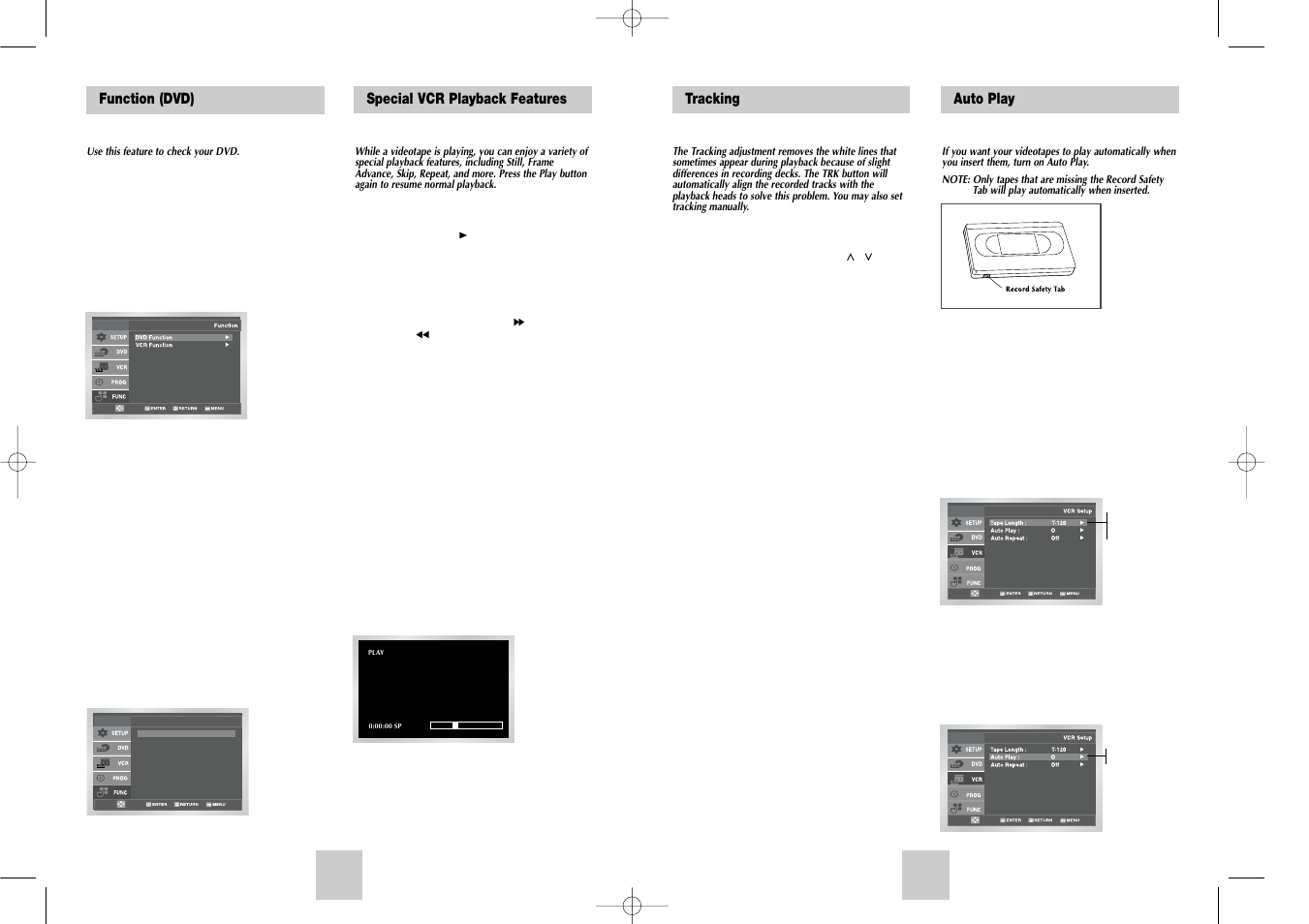 Tracking auto play, Function (dvd), Special vcr playback features | Samsung DVD-V4700-XAC User Manual | Page 16 / 20