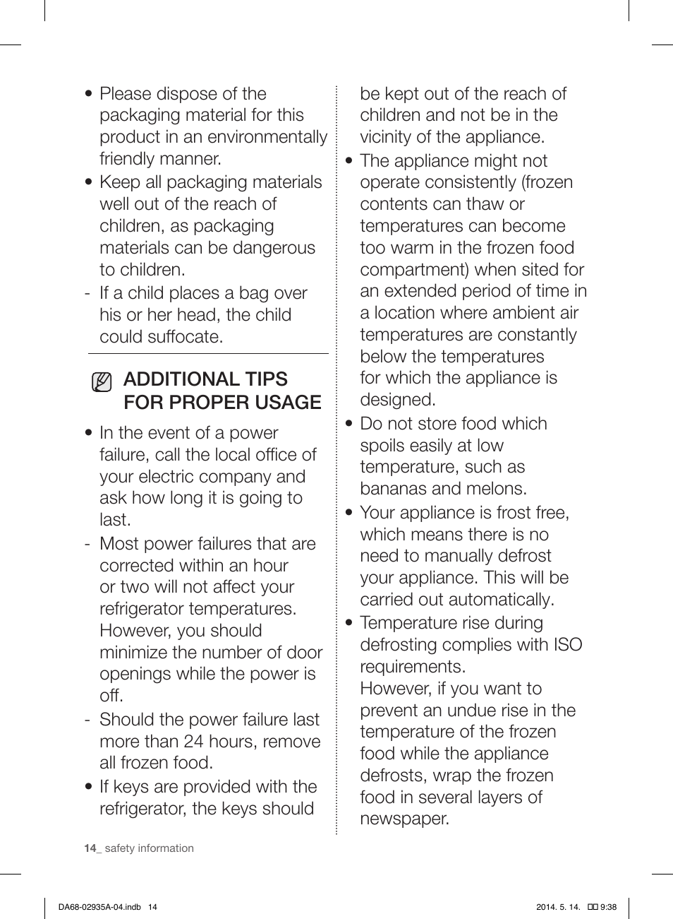 Additional tips for proper usage | Samsung RS27FDBTNSR-AA User Manual | Page 14 / 312