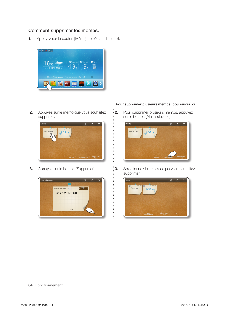 Comment supprimer les mémos | Samsung RS27FDBTNSR-AA User Manual | Page 140 / 312