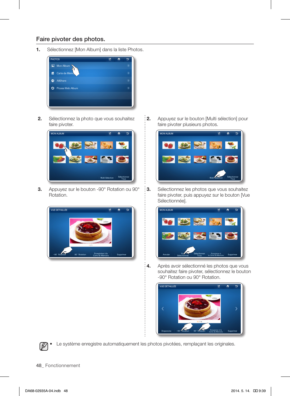 Faire pivoter des photos | Samsung RS27FDBTNSR-AA User Manual | Page 154 / 312