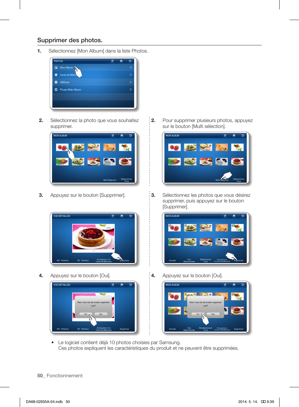 Supprimer des photos | Samsung RS27FDBTNSR-AA User Manual | Page 156 / 312