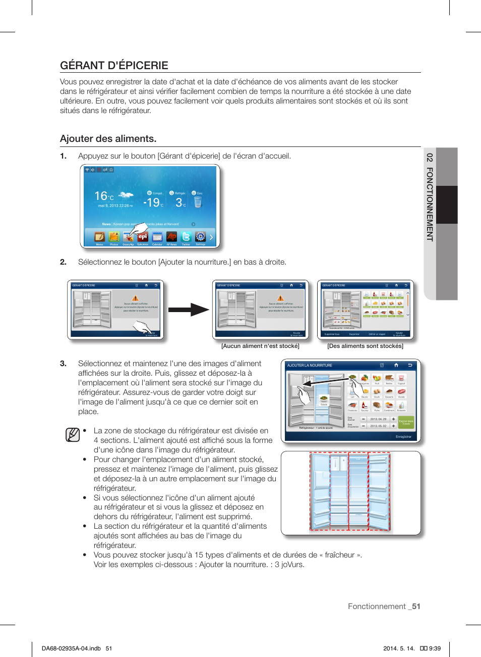 Gérant d'épicerie, Ajouter des aliments | Samsung RS27FDBTNSR-AA User Manual | Page 157 / 312