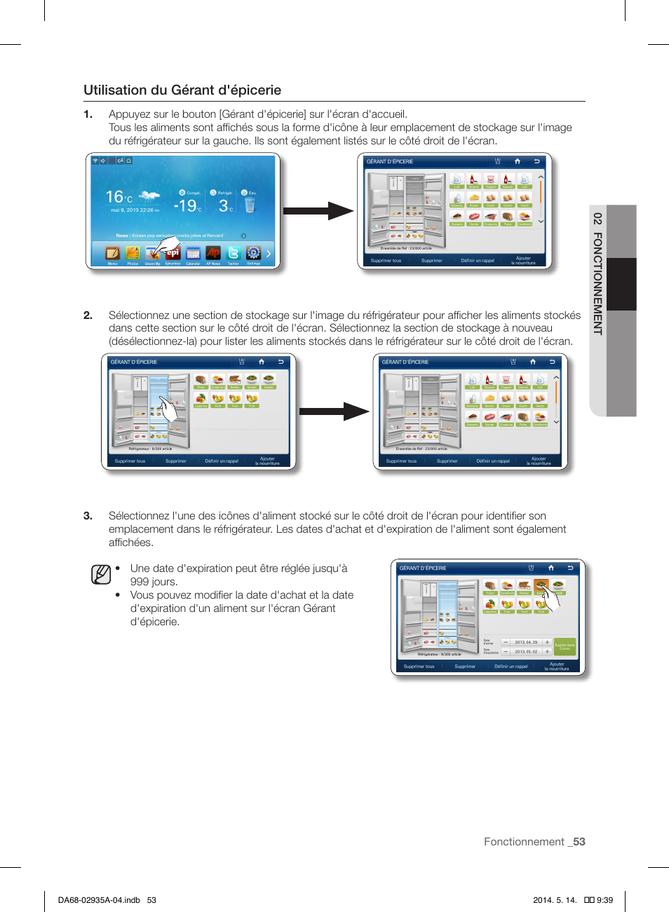 Utilisation du gérant d'épicerie | Samsung RS27FDBTNSR-AA User Manual | Page 159 / 312