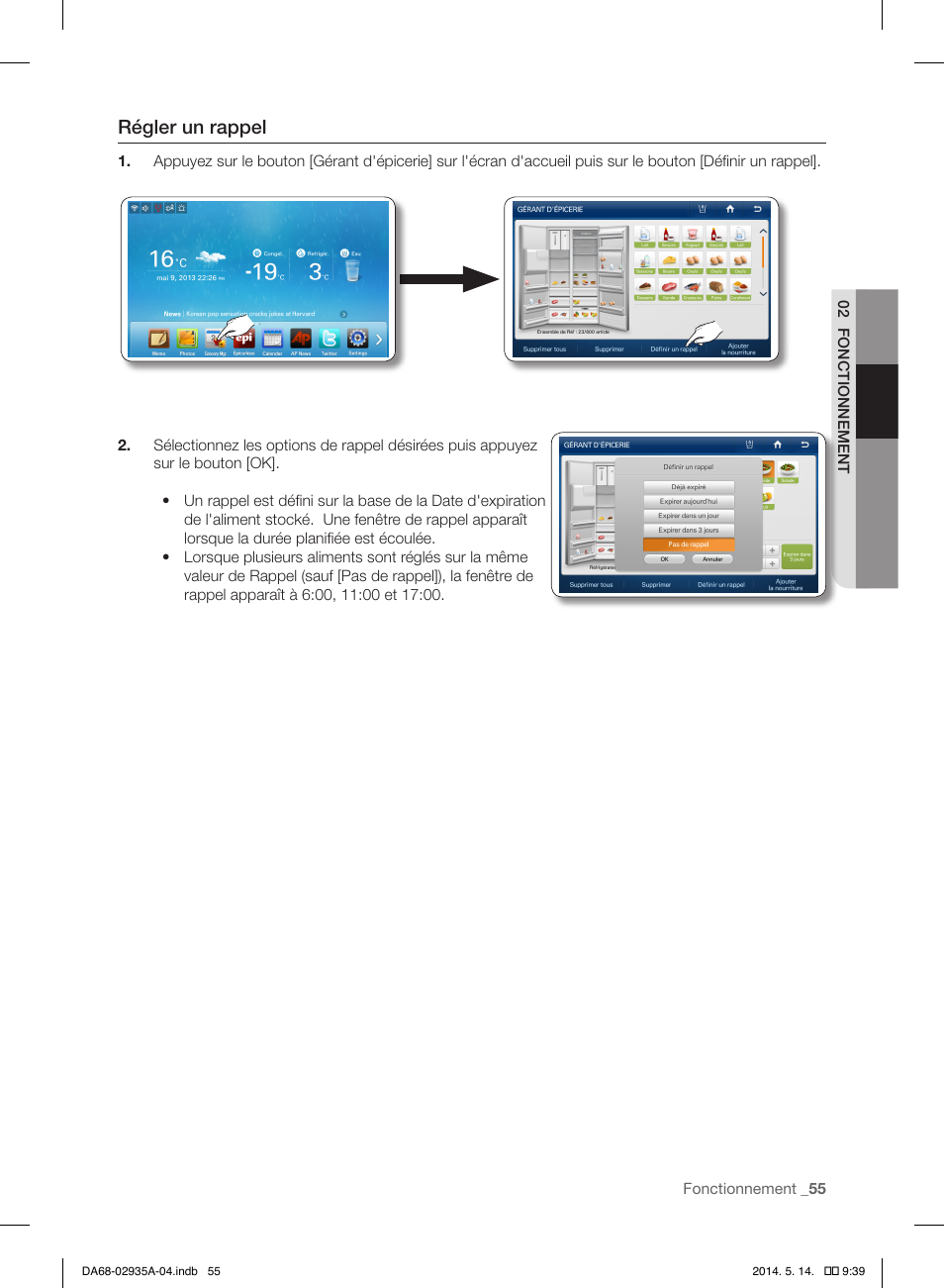 Régler un rappel | Samsung RS27FDBTNSR-AA User Manual | Page 161 / 312