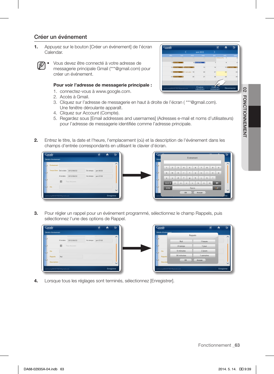 Créer un événement | Samsung RS27FDBTNSR-AA User Manual | Page 169 / 312