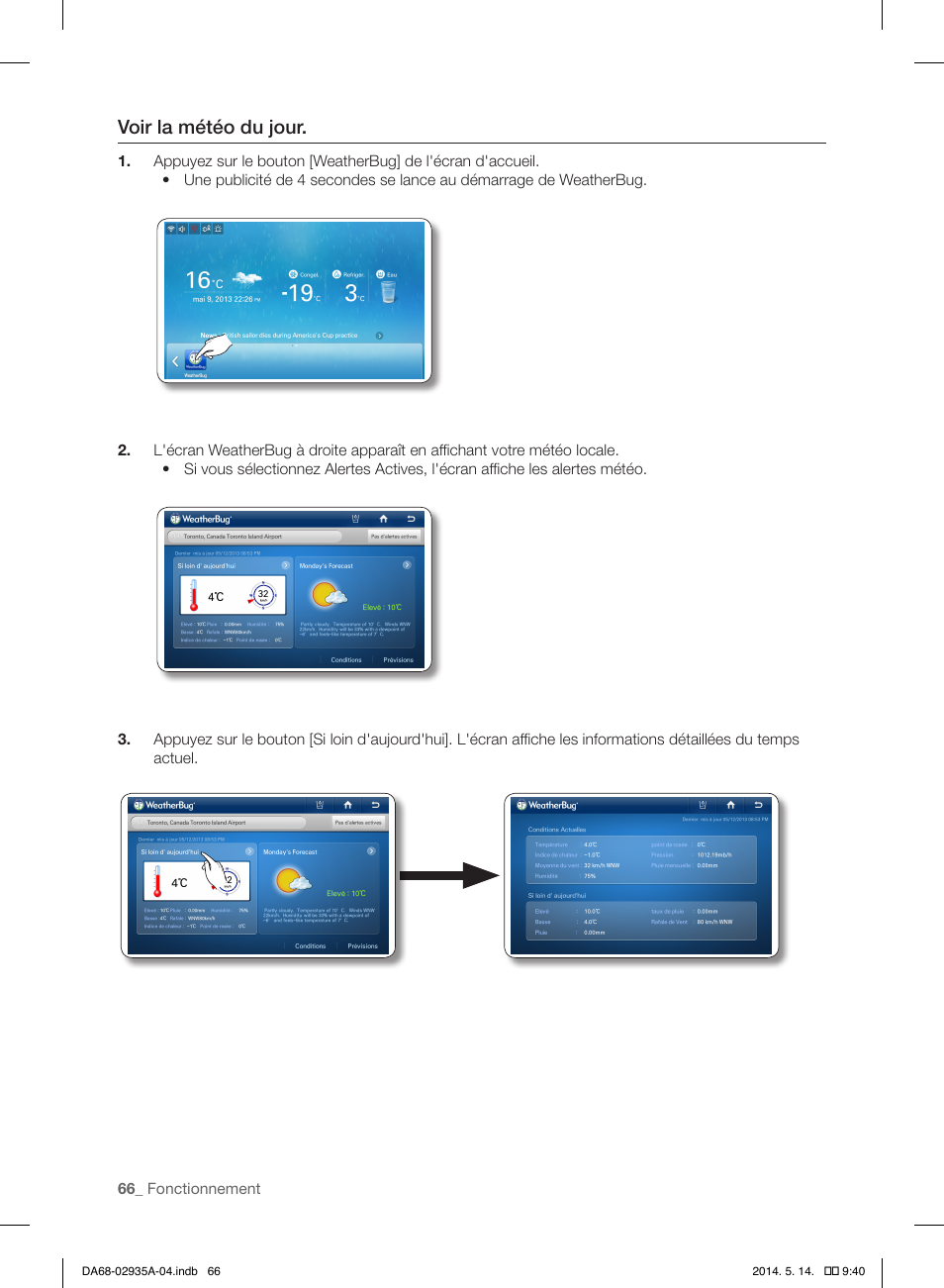 Voir la météo du jour | Samsung RS27FDBTNSR-AA User Manual | Page 172 / 312