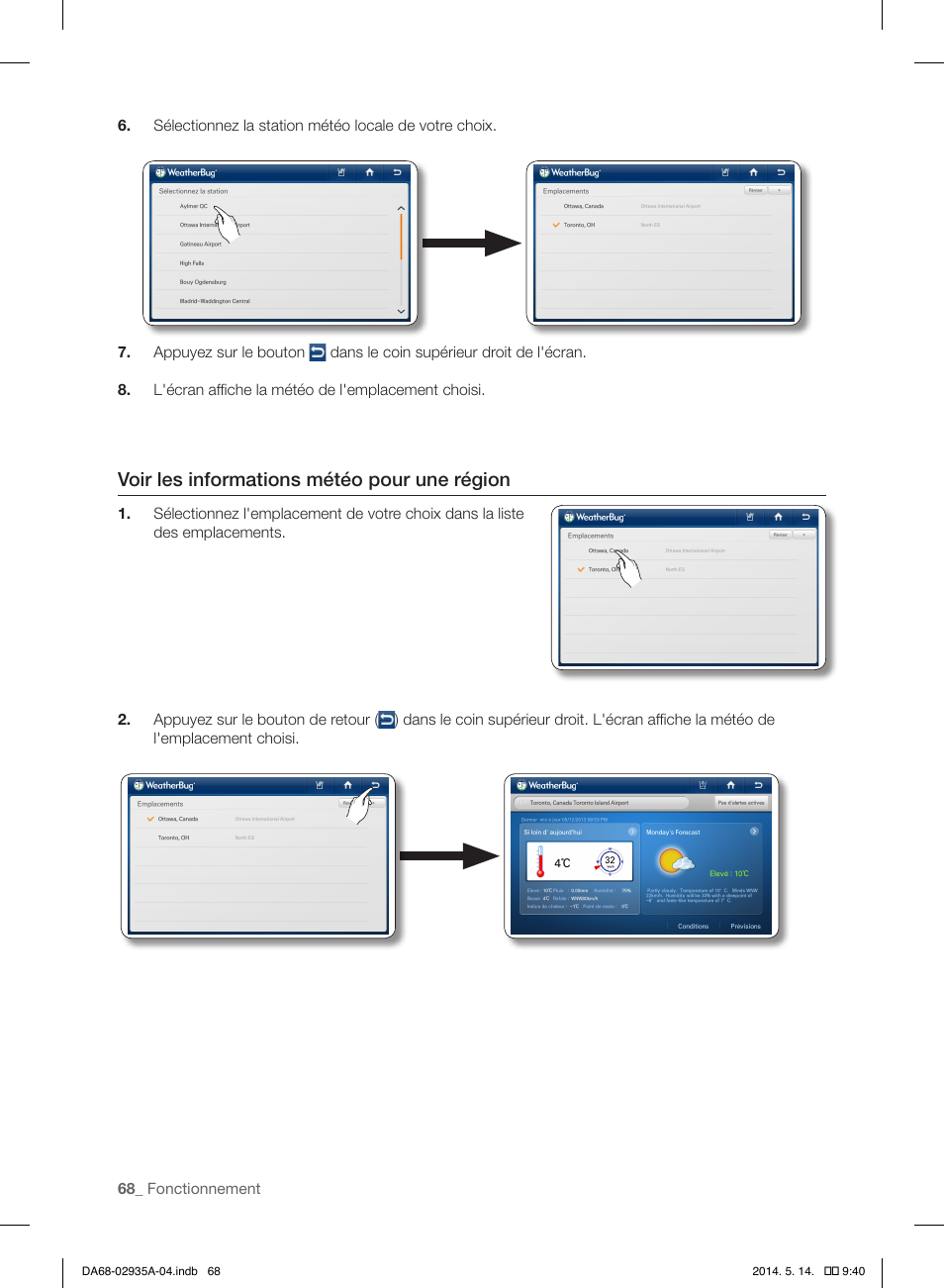 Voir les informations météo pour une région | Samsung RS27FDBTNSR-AA User Manual | Page 174 / 312