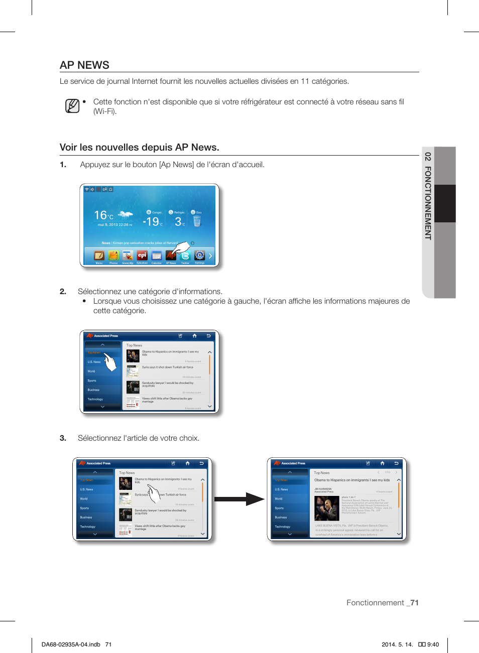 Ap news, Voir les nouvelles depuis ap news | Samsung RS27FDBTNSR-AA User Manual | Page 177 / 312