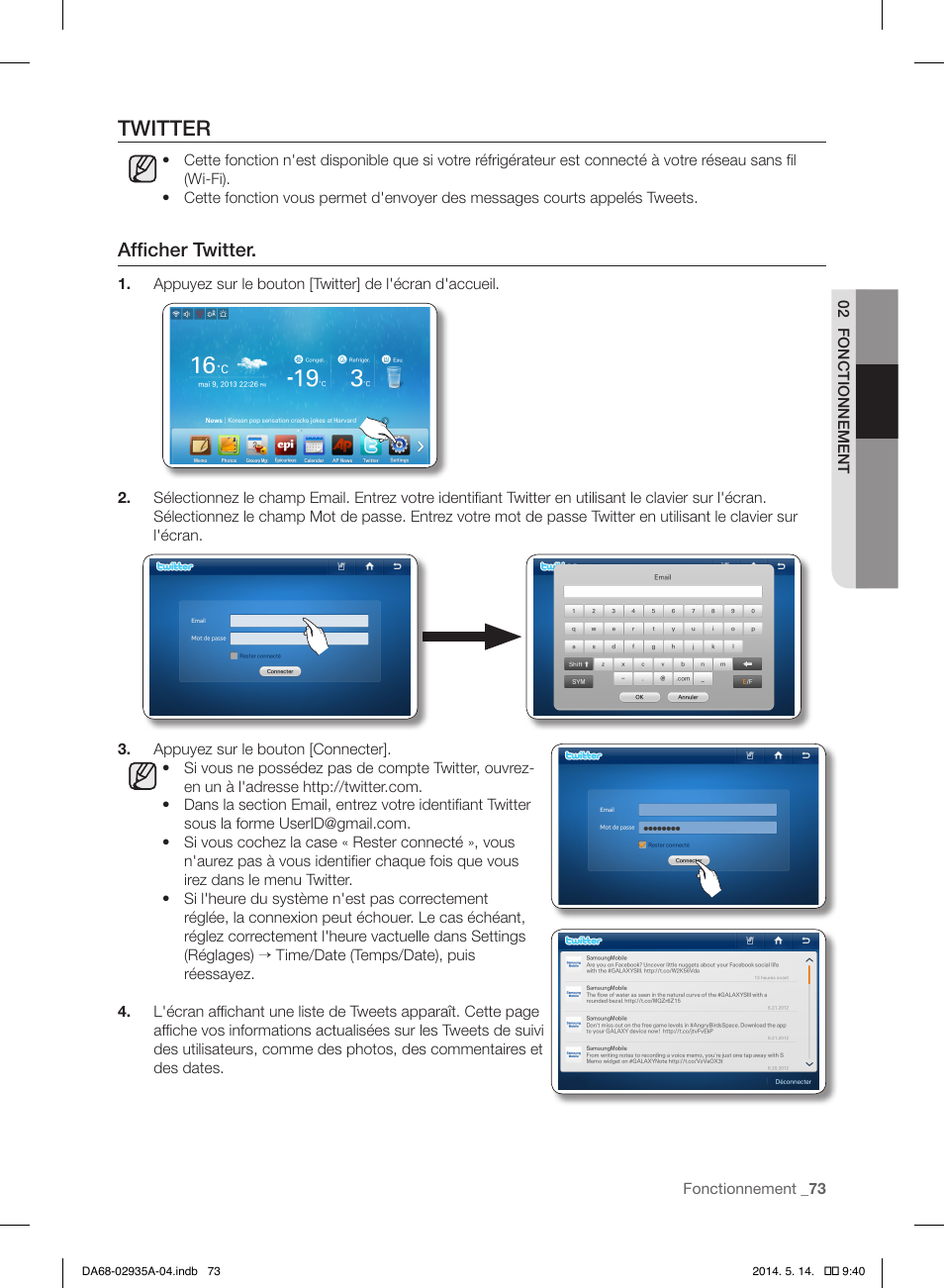 Twitter, Afficher twitter | Samsung RS27FDBTNSR-AA User Manual | Page 179 / 312