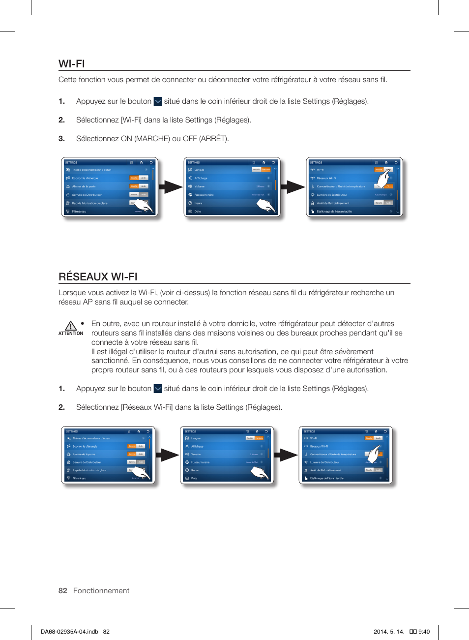 Wi-fi, Réseaux wi-fi | Samsung RS27FDBTNSR-AA User Manual | Page 188 / 312