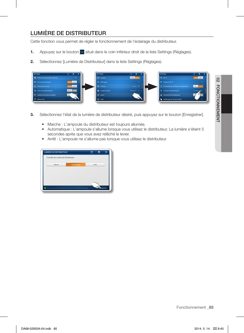 Lumière de distributeur | Samsung RS27FDBTNSR-AA User Manual | Page 191 / 312