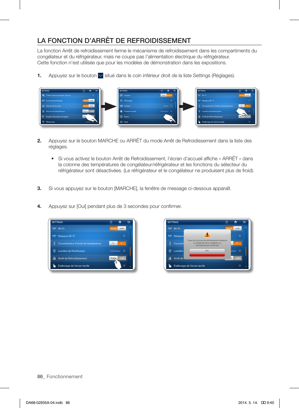 La fonction d’arrêt de refroidissement | Samsung RS27FDBTNSR-AA User Manual | Page 192 / 312