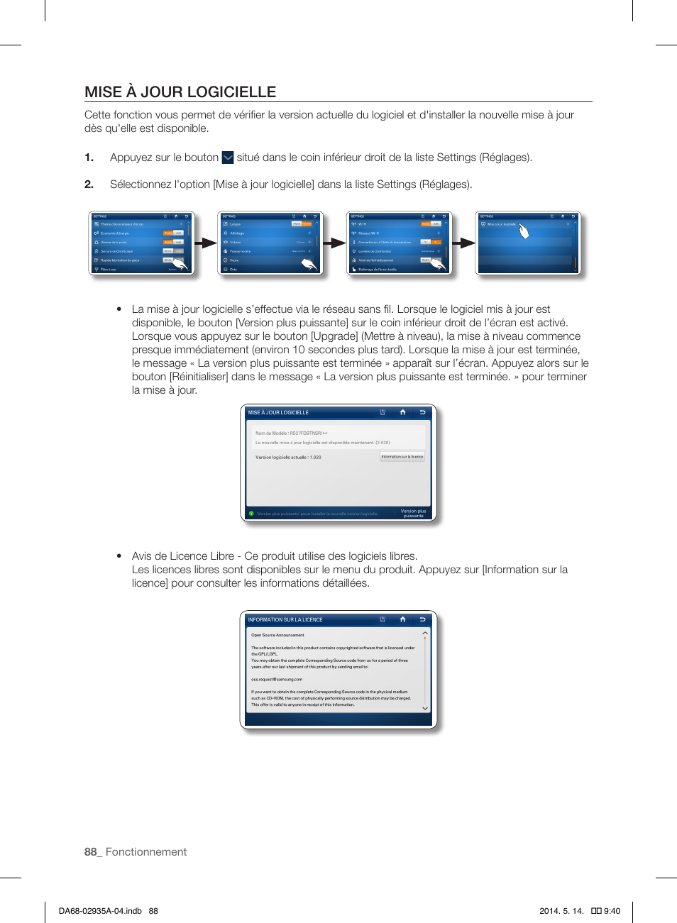 Mise à jour logicielle | Samsung RS27FDBTNSR-AA User Manual | Page 194 / 312