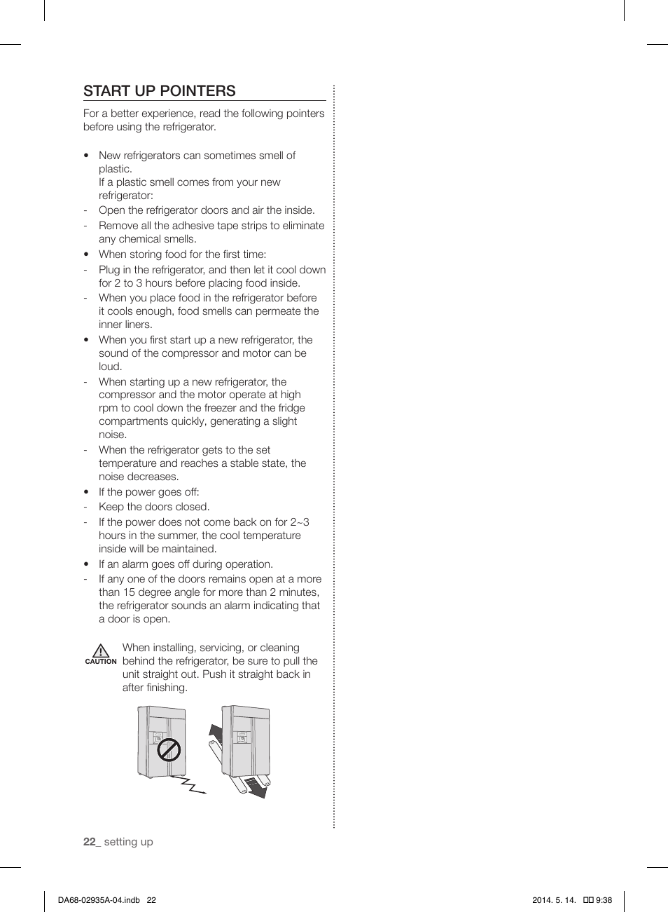 Start up pointers | Samsung RS27FDBTNSR-AA User Manual | Page 22 / 312
