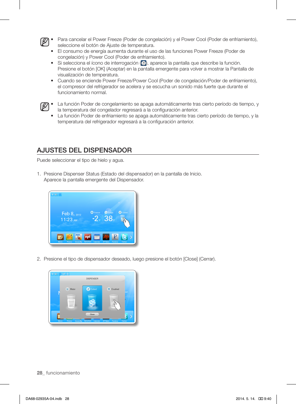 Ajustes del dispensador | Samsung RS27FDBTNSR-AA User Manual | Page 234 / 312