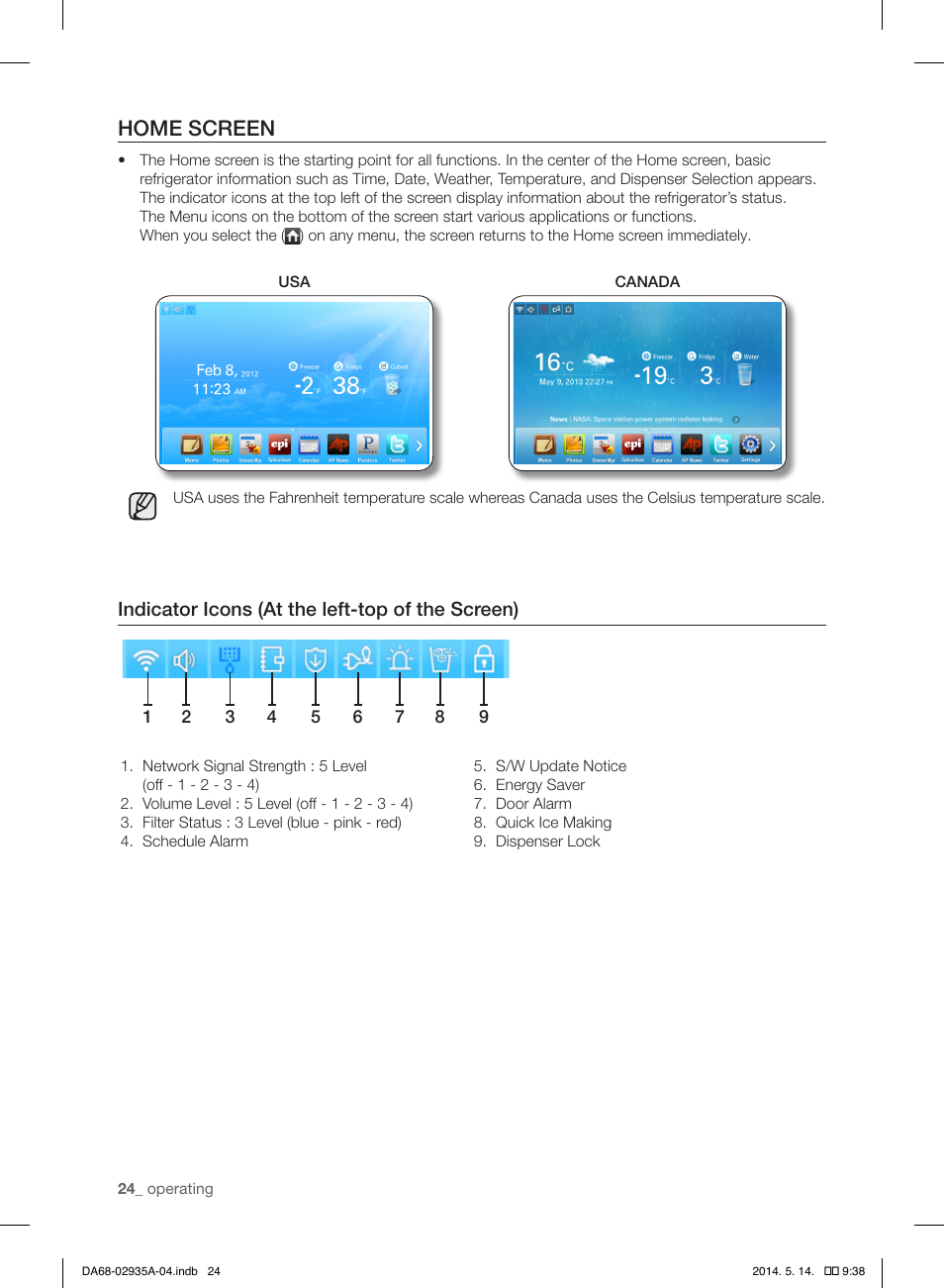 Home screen | Samsung RS27FDBTNSR-AA User Manual | Page 24 / 312