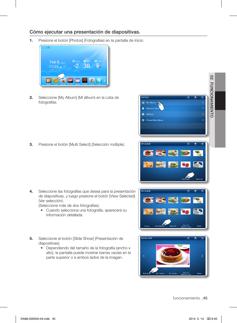 Cómo ejecutar una presentación de diapositivas | Samsung RS27FDBTNSR-AA User Manual | Page 251 / 312