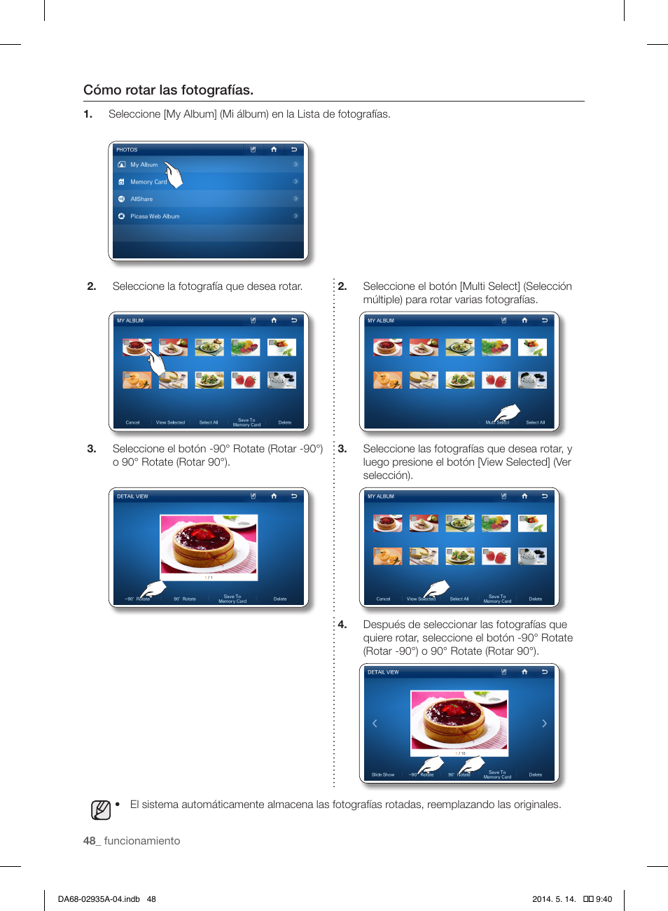 Cómo rotar las fotografías | Samsung RS27FDBTNSR-AA User Manual | Page 254 / 312