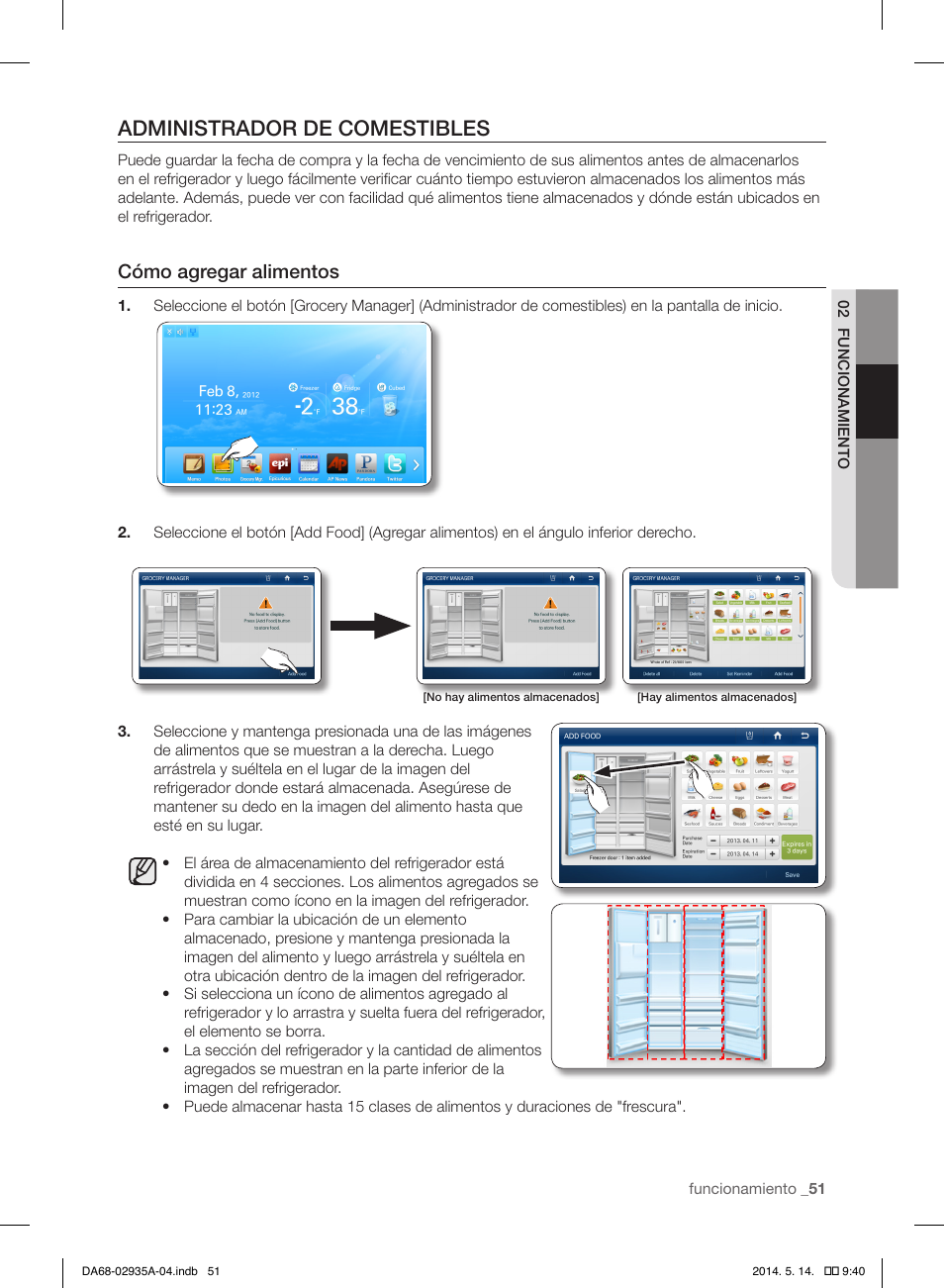 Administrador de comestibles, Cómo agregar alimentos | Samsung RS27FDBTNSR-AA User Manual | Page 257 / 312