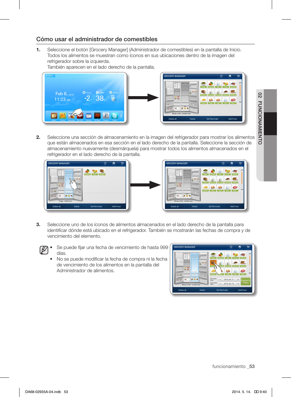 Cómo usar el administrador de comestibles | Samsung RS27FDBTNSR-AA User Manual | Page 259 / 312