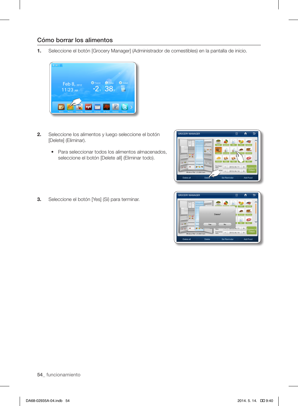 Cómo borrar los alimentos | Samsung RS27FDBTNSR-AA User Manual | Page 260 / 312