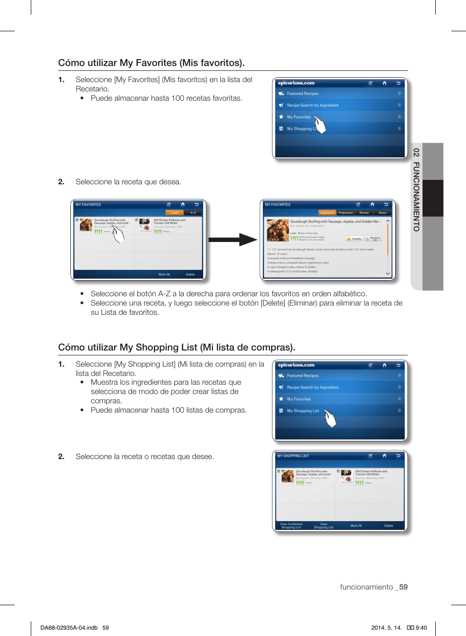 Cómo utilizar my favorites (mis favoritos) | Samsung RS27FDBTNSR-AA User Manual | Page 265 / 312