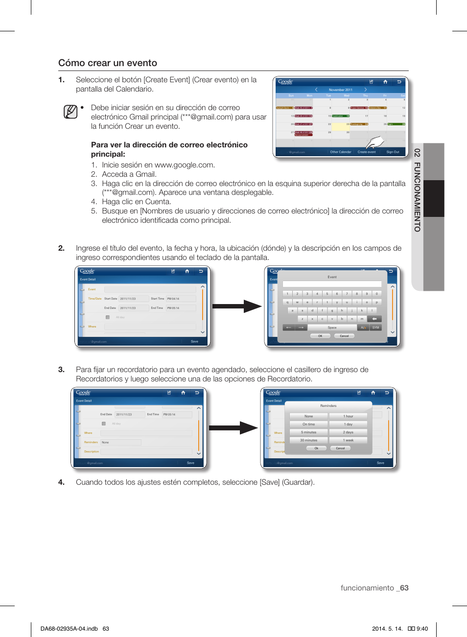 Cómo crear un evento | Samsung RS27FDBTNSR-AA User Manual | Page 269 / 312