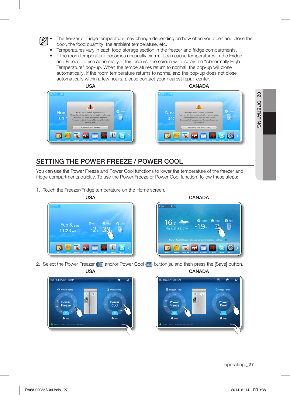 Setting the power freeze / power cool | Samsung RS27FDBTNSR-AA User Manual | Page 27 / 312